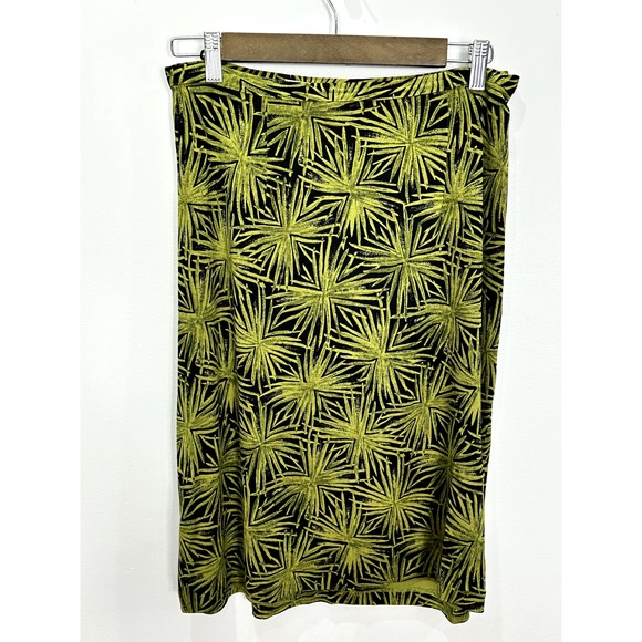 Diane von Furstenberg Skirt 8 Green‎ Black Silk Palm Print Y2K Designer Mod Boho - Picture 3 of 7